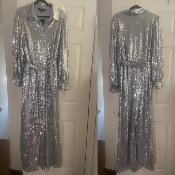 Eloquii Silver Wide-Leg Jumpsuit 20 - Picture 3 of 6